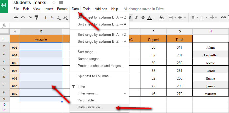 Google Sheet Data Validation