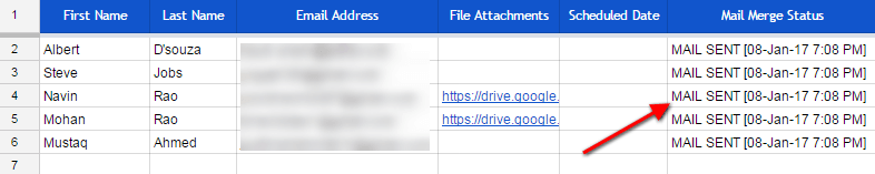 Mail Merge Mail Sent status