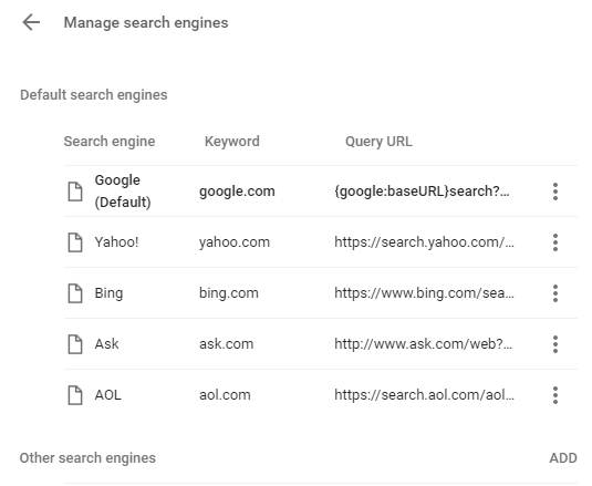 Manage Search Engines