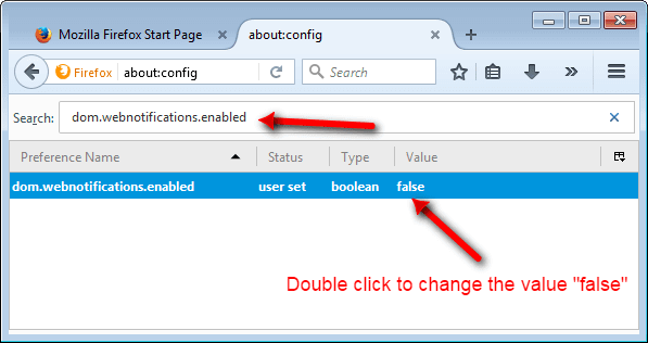 Mozilla Notification disable