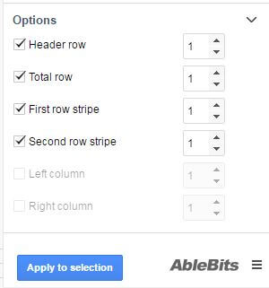 Table Options